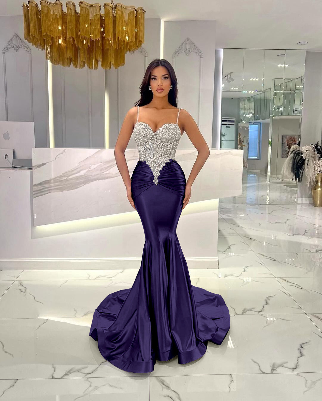 Baby Blue Mermaid Prom Dress Long Sweatheart Sleeveless with Beads