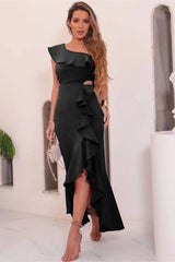 Gorgeous Royal Blue One Shoulder Ruffles Prom Dress Online