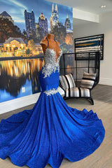 New Arrival Royal Blue Halter Prom Dress Mermaid Sleeveless With Appliques