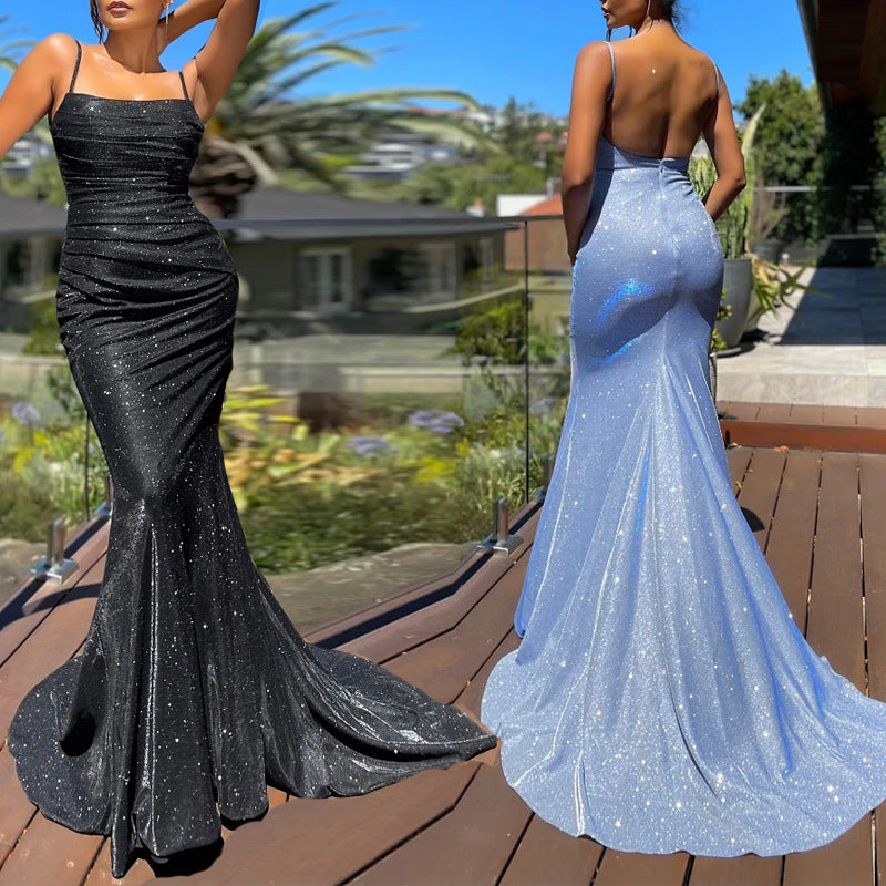 Classy Spaghetti-Straps Mermaid Prom Dress Long Open Back With Zipper
