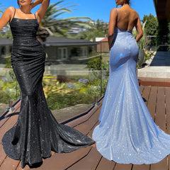 Classy Spaghetti-Straps Mermaid Prom Dress Long Open Back With Zipper
