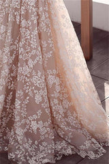 Lace-Appliqued Tulle Wedding Dress with Long Sleeves in A-Line Silhouette