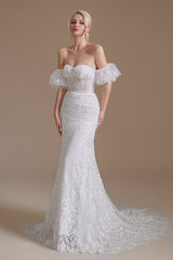 Long Mermaid Sweetheart Wedding Dresses With Detachable Sleeves in Vintage Lace