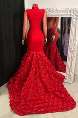Chic High Neck Long Sleeves Mermaid Prom Dress Flowers Botton With Beads