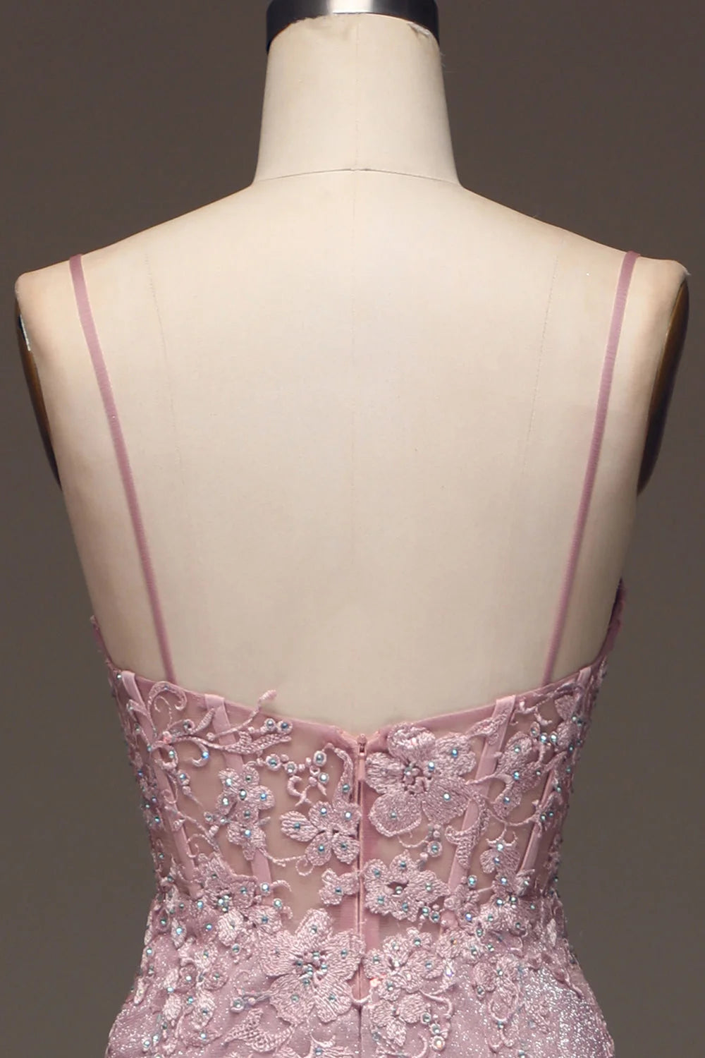 Applique Pink Spaghetti Strap Prom Dress Sleeveless Dress
