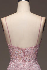 Applique Pink Spaghetti Strap Prom Dress Sleeveless Dress