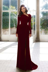 Elegant Long Sleeve Yellow Prom Dress Asymmetric Pleated Slit