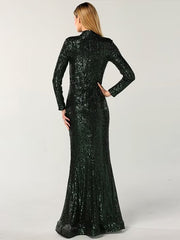 Black Green Long Sleeve Prom Dress Sexy Mermaid Dress