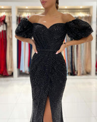 Amazing Black Off-the-Shoulder Sequins Prom Dress Mermaid Long
