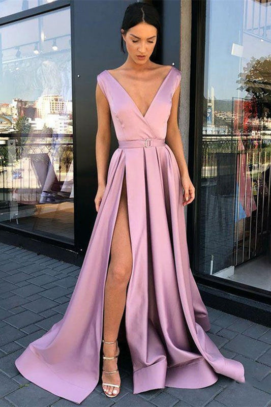 Modern V-Neck High Split Long Prom Dress Sleeveless