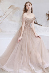 Gorgeous Off-the-Shoulder Tulle Prom Dress With Sequins Lace-Up
