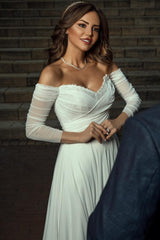 RjerStore A Line Off-the-shoulder Long Sleeve Strapless Prom Dresses