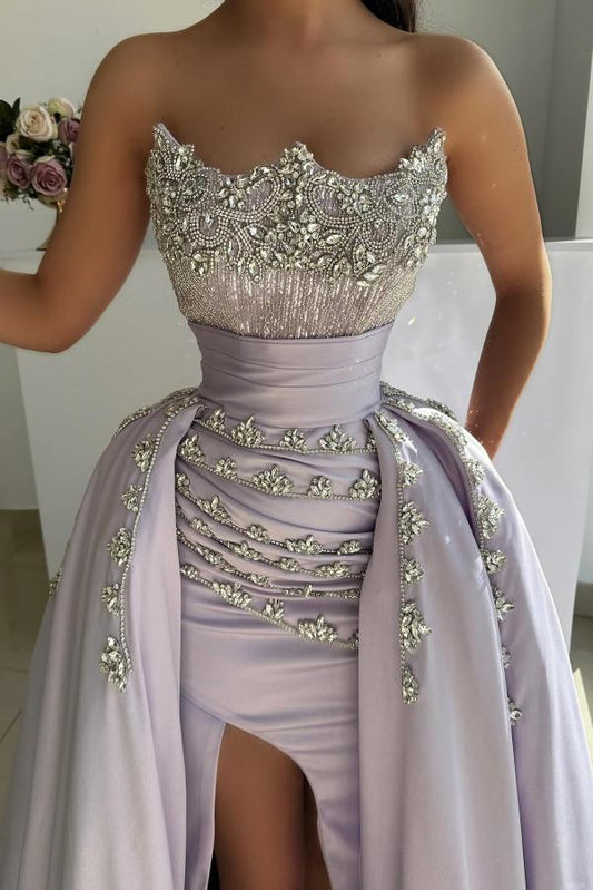 RjerStore Empire Sleeveless Sash Beads Sweep Train Formal Dresses With Split