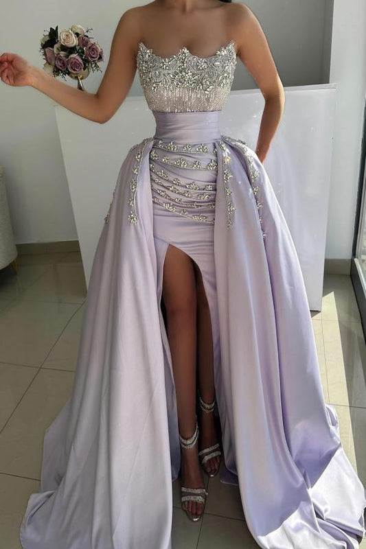 RjerStore Empire Sleeveless Sash Beads Sweep Train Formal Dresses With Split