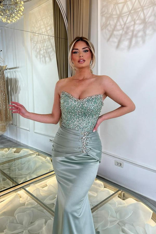 RjerStore Mermaid Sleeveless Dtrapless Sheath Rhinestone Prom Dresses