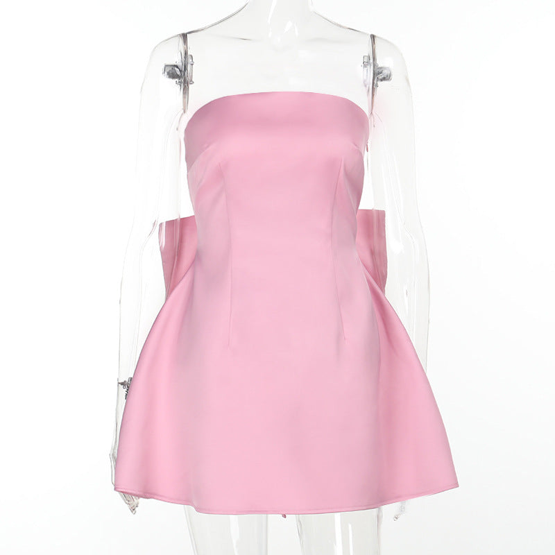 JY25204 tube top sexy backless bow satin dress short skirt women's European and American style cross-border temperament dress