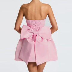 JY25204 tube top sexy backless bow satin dress short skirt women's European and American style cross-border temperament dress