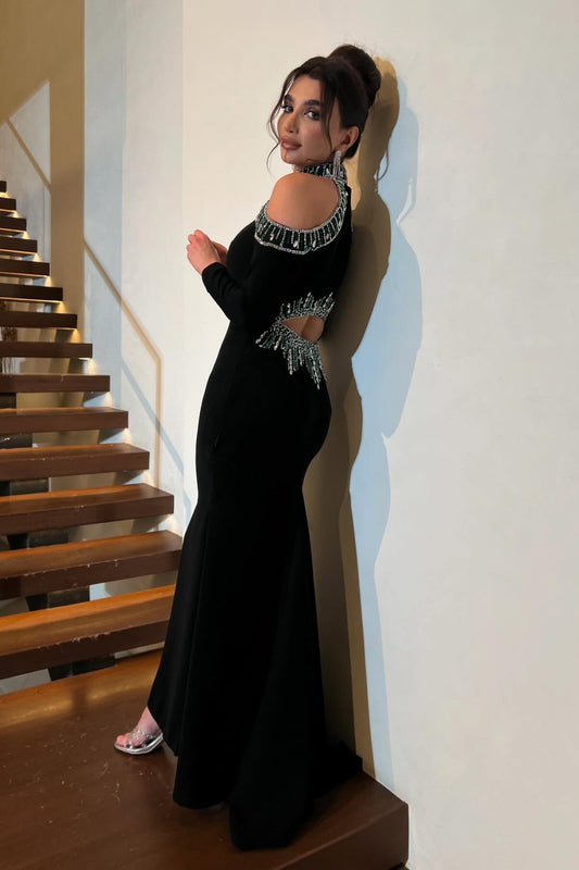 RjerStore Off-the-shoulder Long Sleeves Floor-Length Prom Dresses
