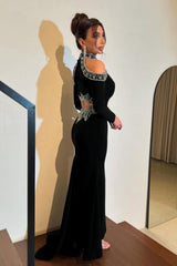 RjerStore Off-the-shoulder Long Sleeves Floor-Length Prom Dresses