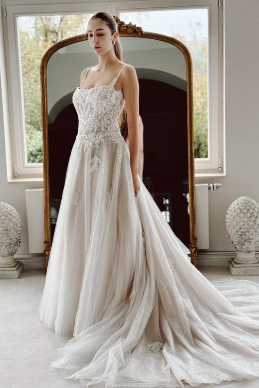 RjerStore Spaghetti Straps Square Neckline Sleeveless Mermaid Prom Dresses