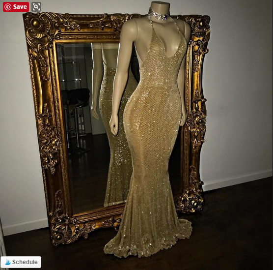 Elegant Halter V-Neck Mermaid Evening Dress with Sequins
