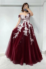 Amazing Lilac Sweetheart Off-the-Shoulder Tulle Evening Dress with Appliques