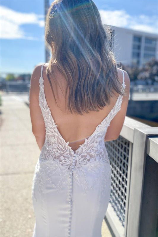Mermaid Wedding Dress with Applique and Spaghetti Straps