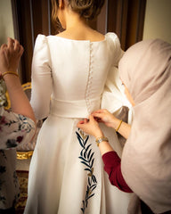 Elegant Long Sleeve Bateau Satin A-line Bridal Gown