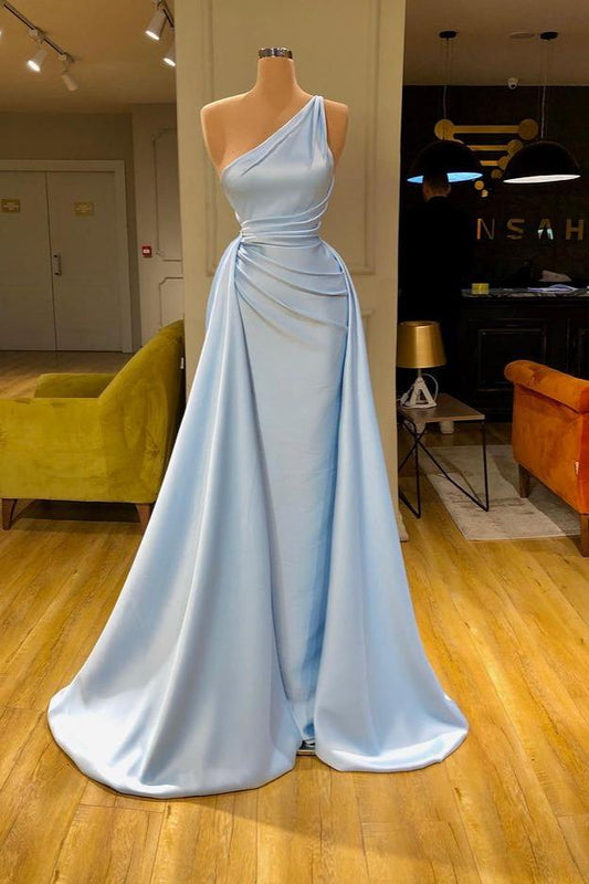 Stunning One Shoulder Baby Blue Prom Dress With Ruffles