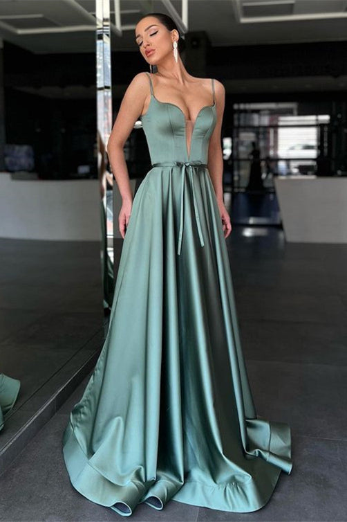 Elegant Spaghetti-Straps V-Neck Sleeveless Prom Dress Long