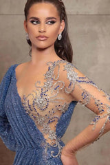  Gorgeous V-Neck Long Sleeves Mermaid Evening Dress with Sequined Beads