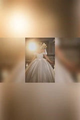 Elegant Off-The-Shoulder Satin Bridal Gown with Sequins