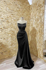 Gorgeous Dark Green Strapless Long Mermaid Prom Dress with Pleats Ruffles
