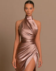 Mauve Prom Dress Sleeveless Mermaid Halter With High Slit