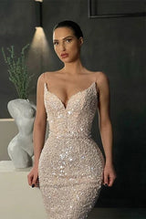 Candy Pink Spaghetti Straps Mermaid Prom Dress with Sequins