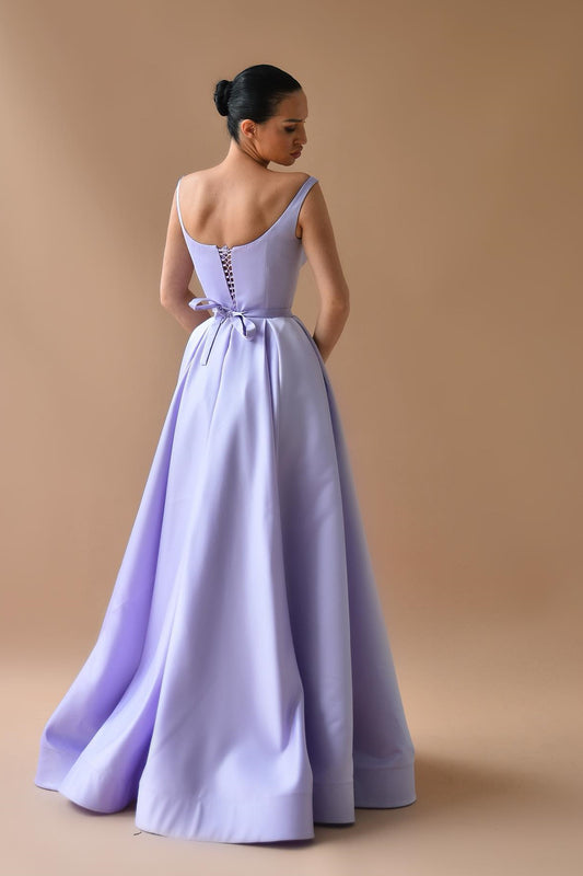 Stunning Lilac Straps Prom Dresses Split Long V-Neck Sleeveless