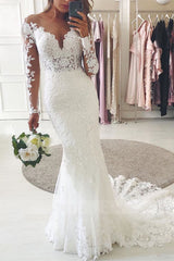Lace Mermaid Wedding Dress with Long Sweetheart Sleeves