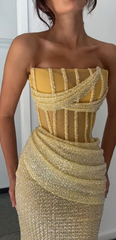 Stunning Yellow Strapless Prom Dress Mermaid Sequins Long Online