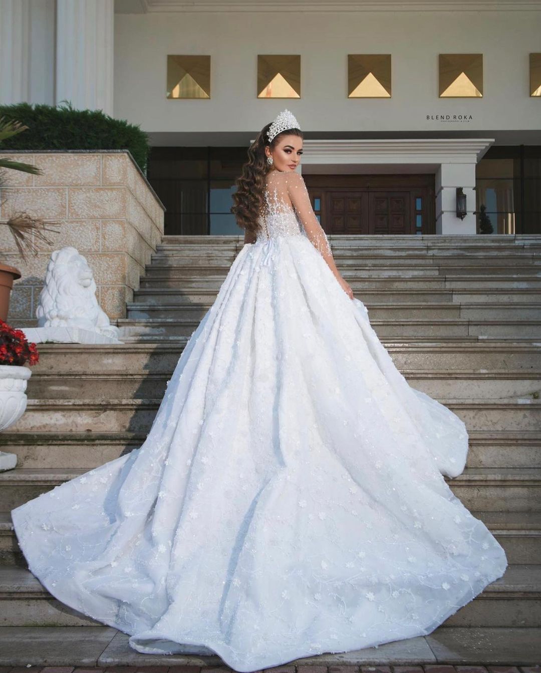 Elegant Long Sweetheart Ball Gown Wedding Dress with Beaded Sleeves