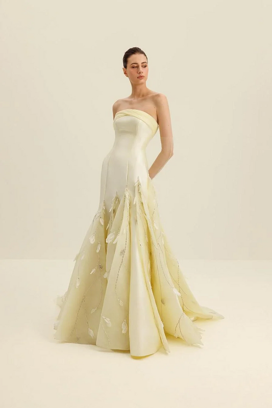 Chic Sleeveless Strapless Beads Appliques Mermaid Prom Dress