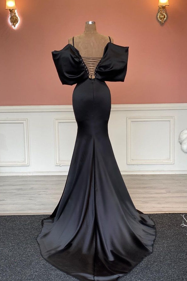 Stunning Black Off-the-Shoulder Prom Dresses Mermaid Lace-up Back