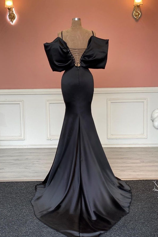 Stunning Black Off-the-Shoulder Prom Dresses Mermaid Lace-up Back