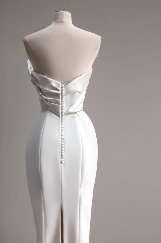 White Strapless Long Prom Dress Sleeveless