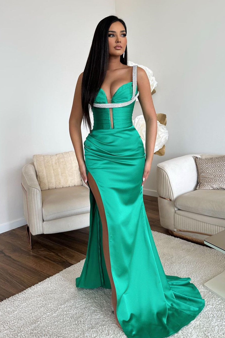 Popular Sweetheart Sleeveless Mermaid Prom Dresses Straps With Split Beadings Online