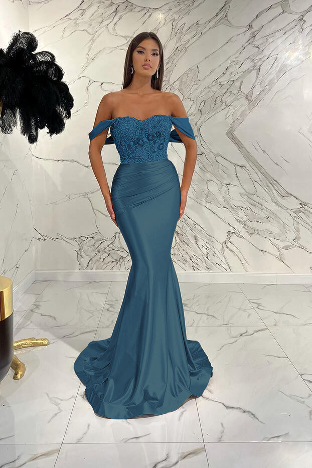 Elegant Off-the-Shoulder Mermaid Sequins Prom Dress with Beads Pleated