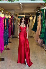 Chic Red Spaghetti-Straps Sweetheart Mermaid Prom Dress With Split Ruffles