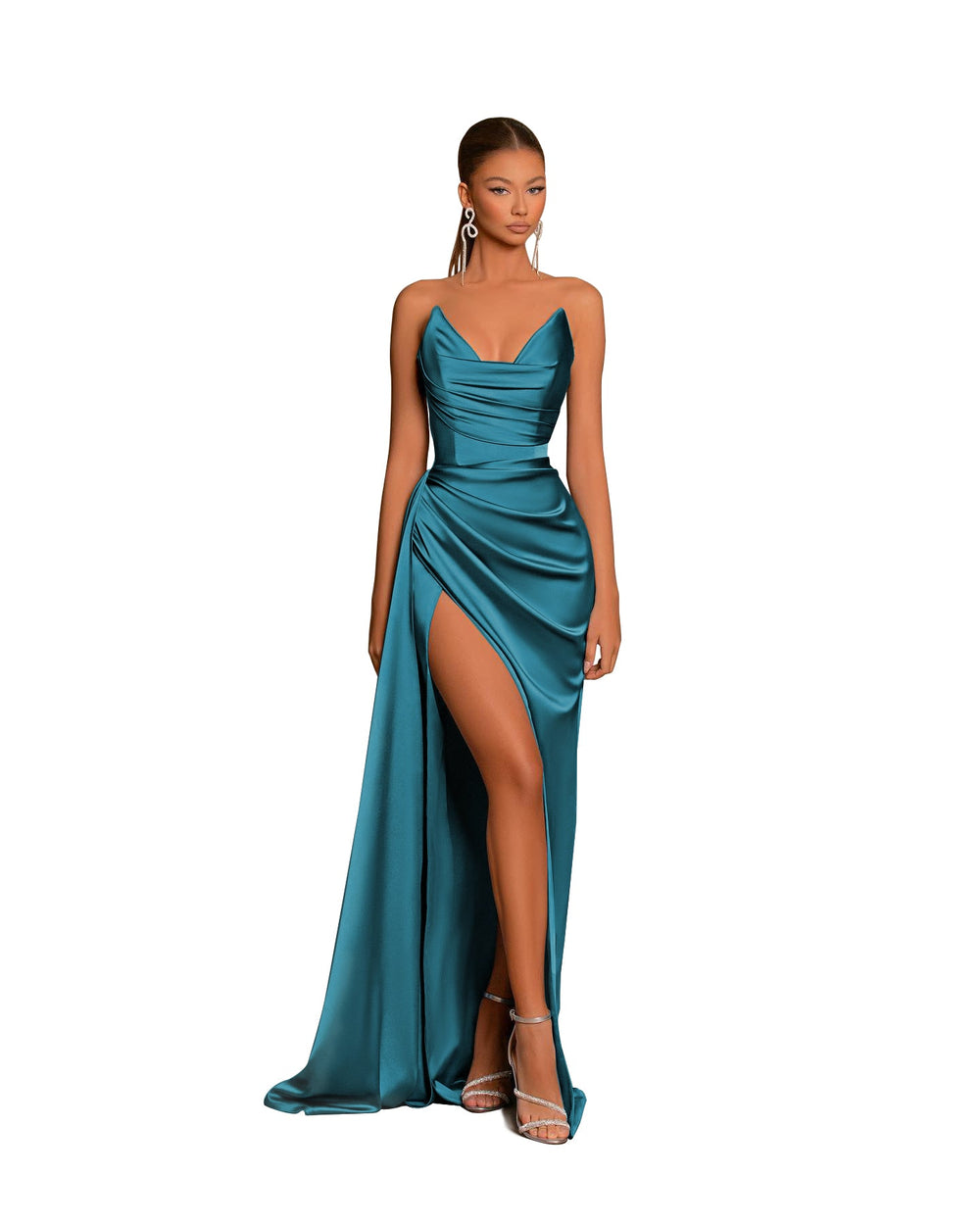Gorgeous Sweetheart Dusty Blue Prom Dress Mermaid Long Slit With Pleats