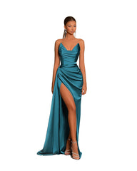 Gorgeous Sweetheart Dusty Blue Prom Dress Mermaid Long Slit With Pleats