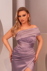 Gorgeous One Shoulder Mermaid Prom Dress Pearls With Split On Sale