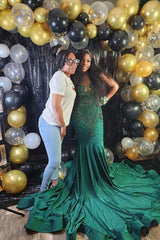 Gorgeous Dark Green Sleeveless Mermaid Prom Dress Sequins Beadings Long